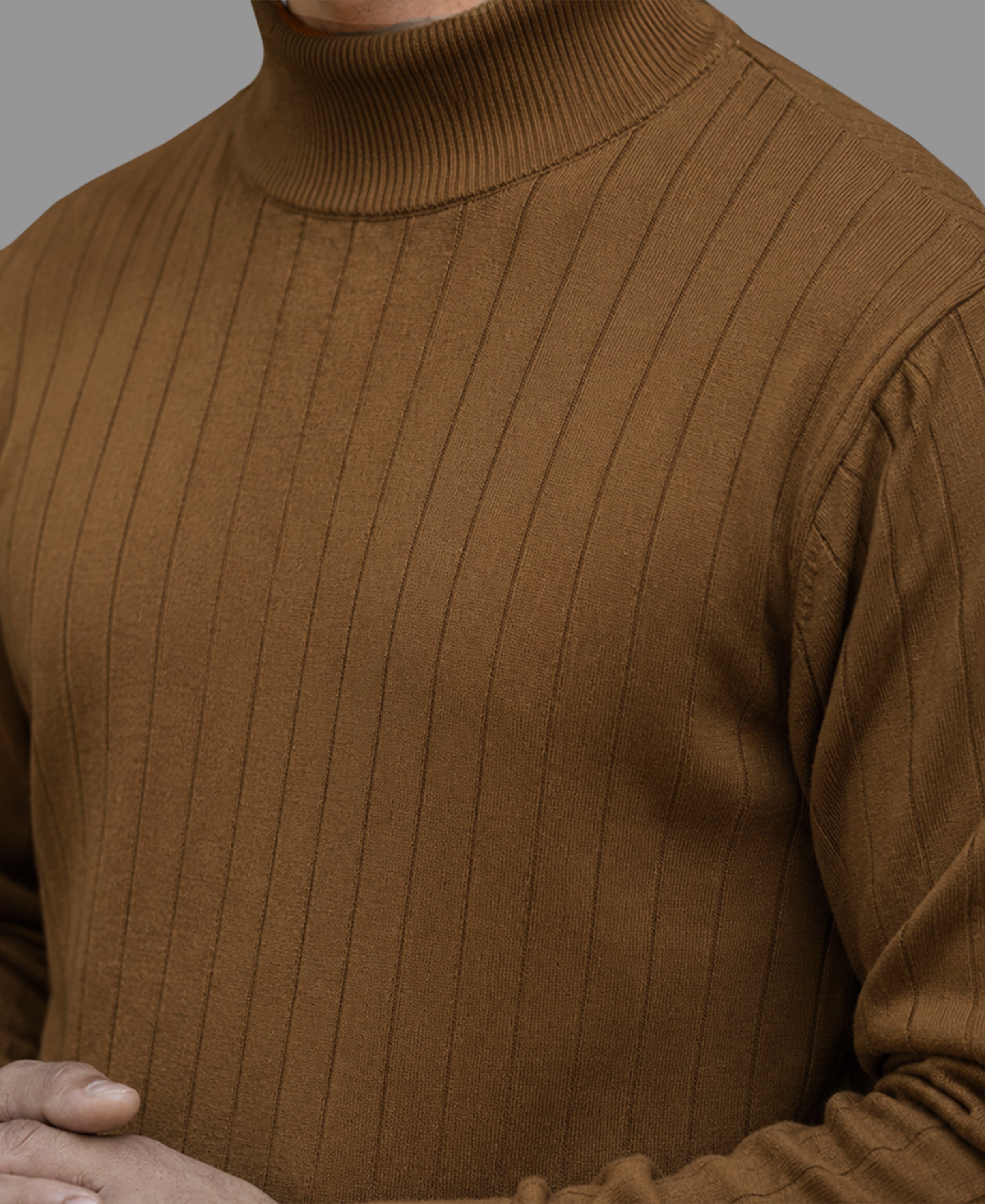 Tan High Neck Cotton Sweater 100% Cotton
