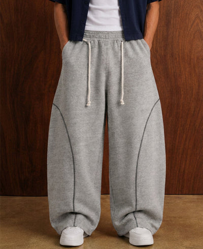 Grey Melange Paneled Baggy Trackpant