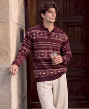 Wine Geometric Jacquard Cotton T-Shirt