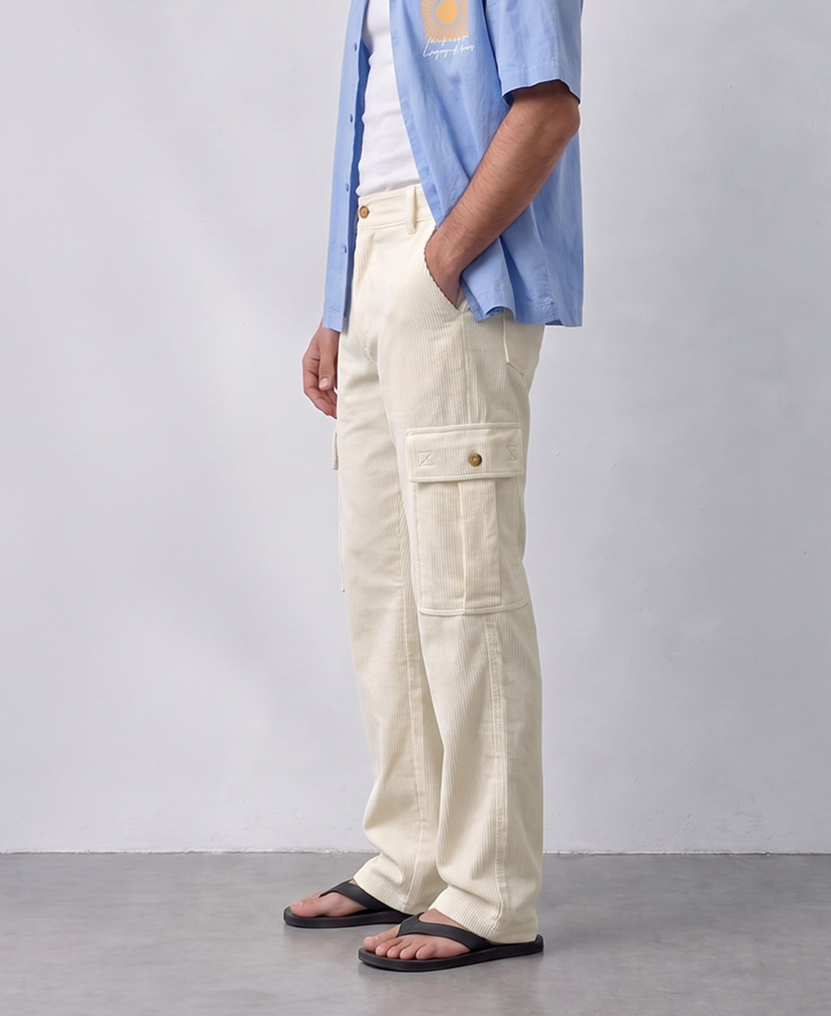 Cream Side Pocket Baggy Fit Track Pant