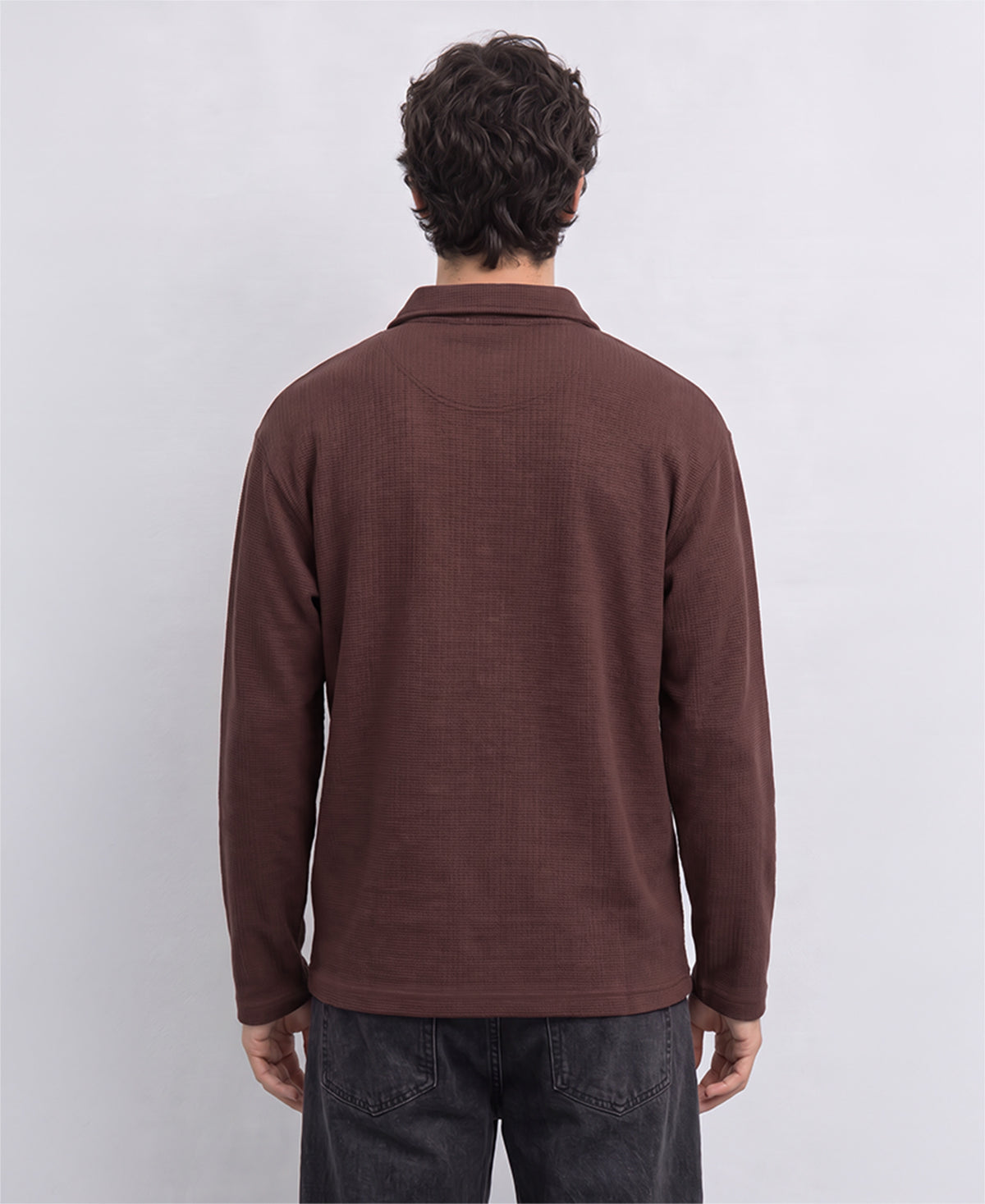 Coffee Brown Structured Zipper T-Shirt