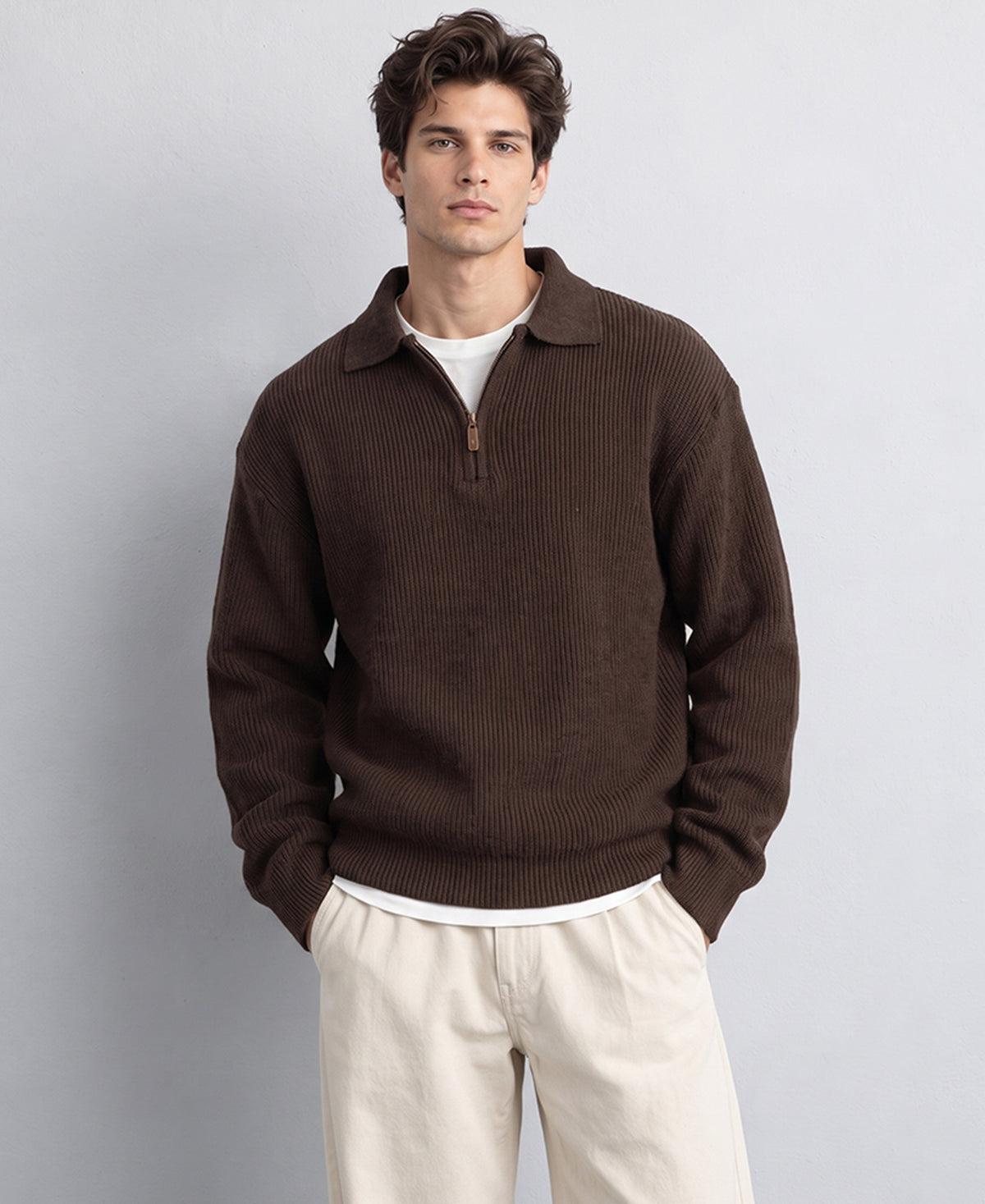Brown Zipper Sweater