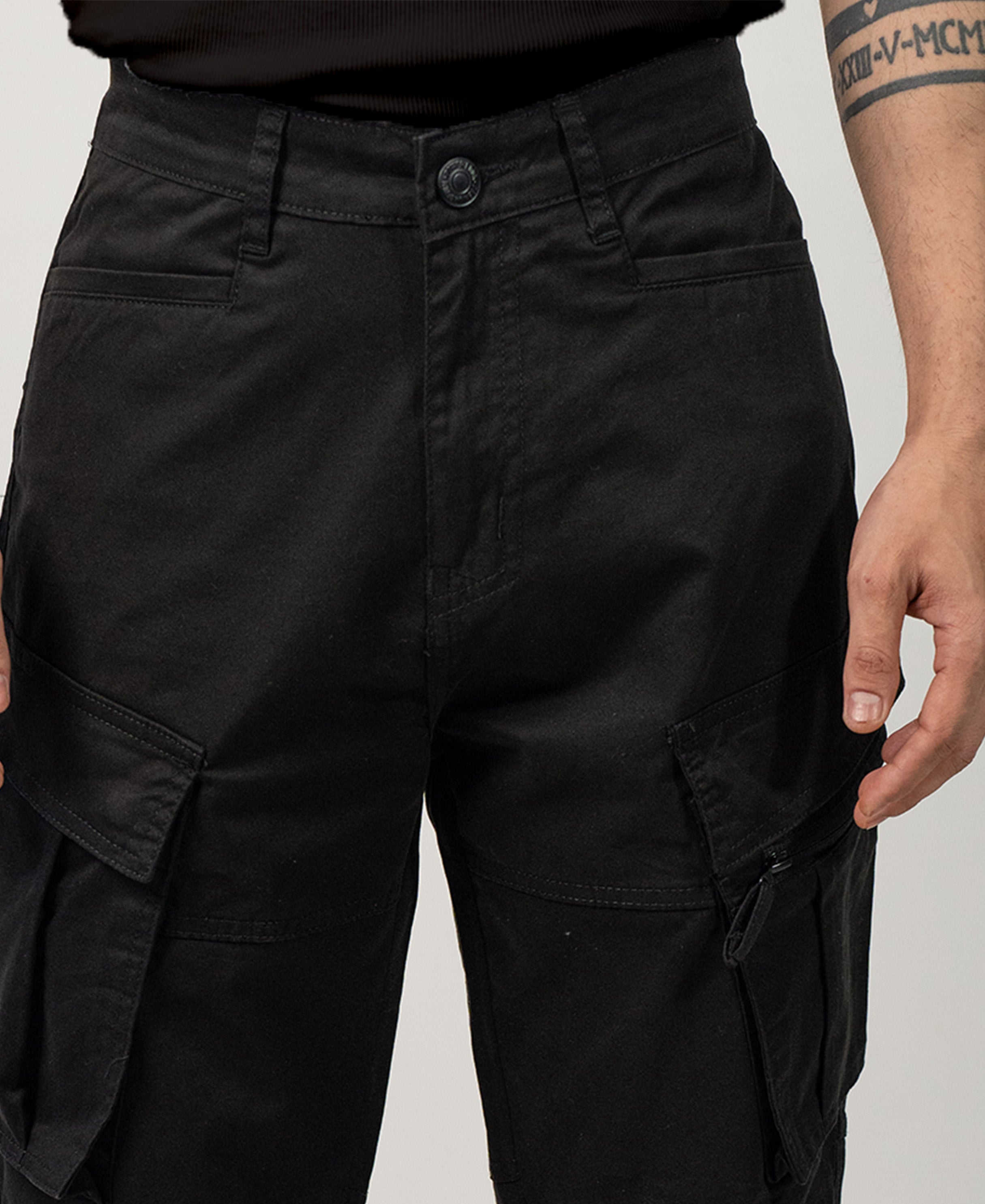 Black Regular Fit Cotton Utility Cargo Pant