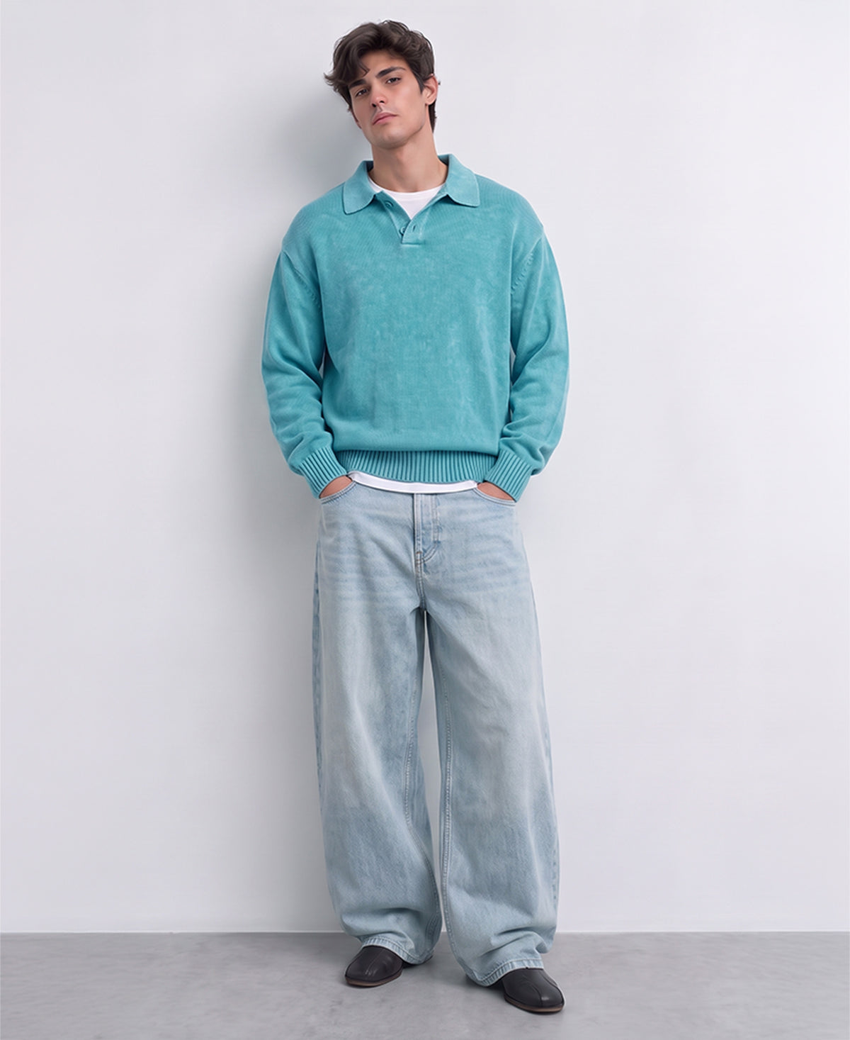 Blue Structured Polo Sweater