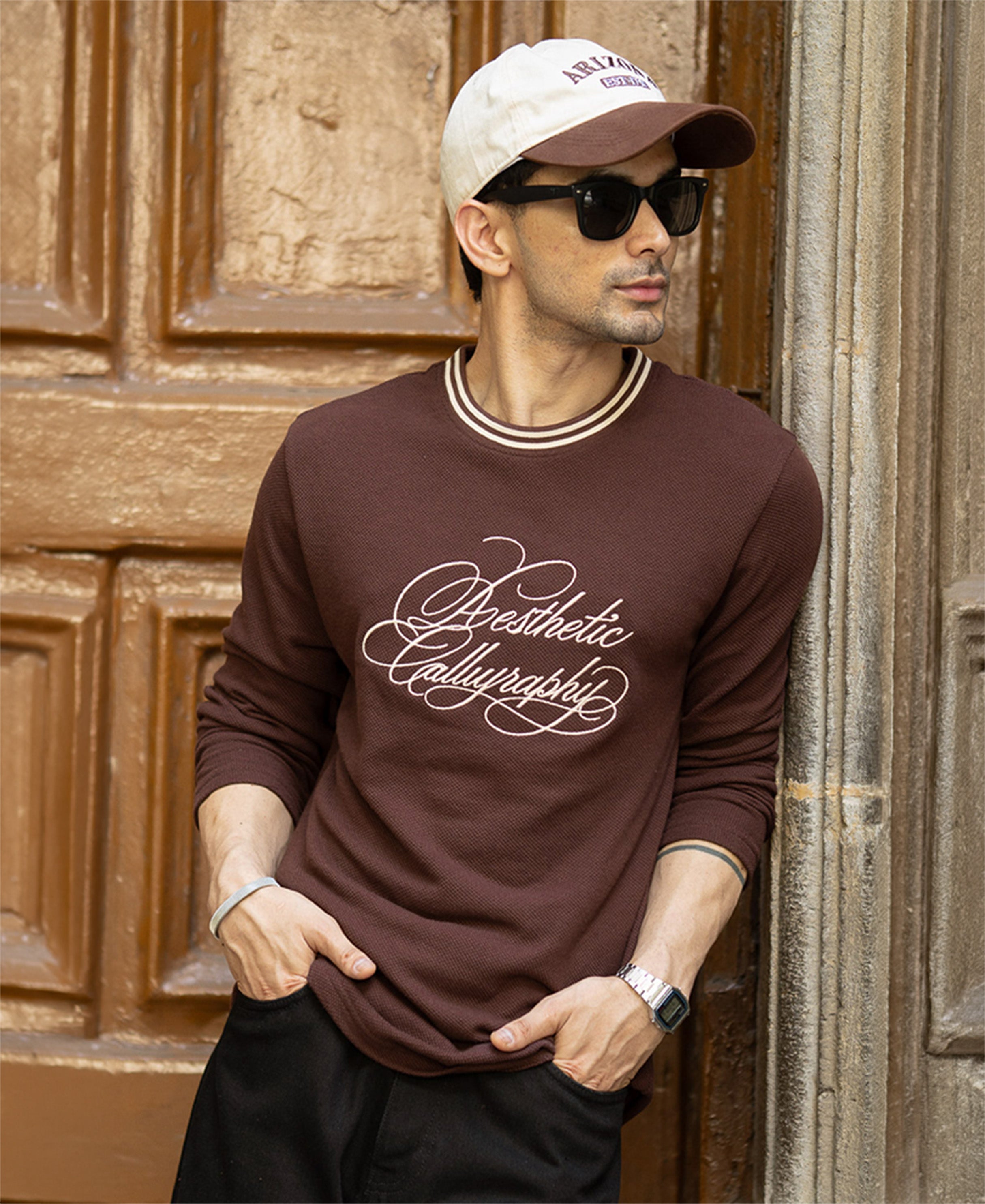 Brown Knit Embroidered T-Shirt
