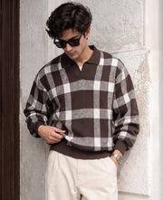 Brown Checks Knitted T-Shirt