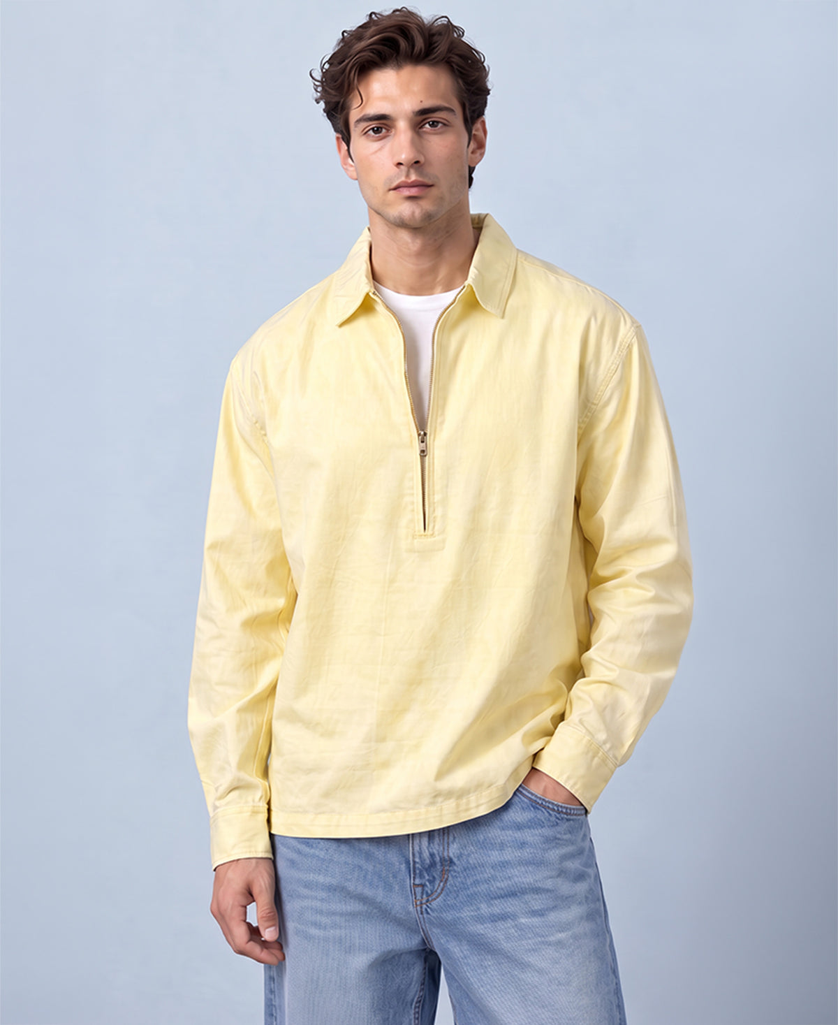 Butter Yellow Zipper Kurta Shirt
