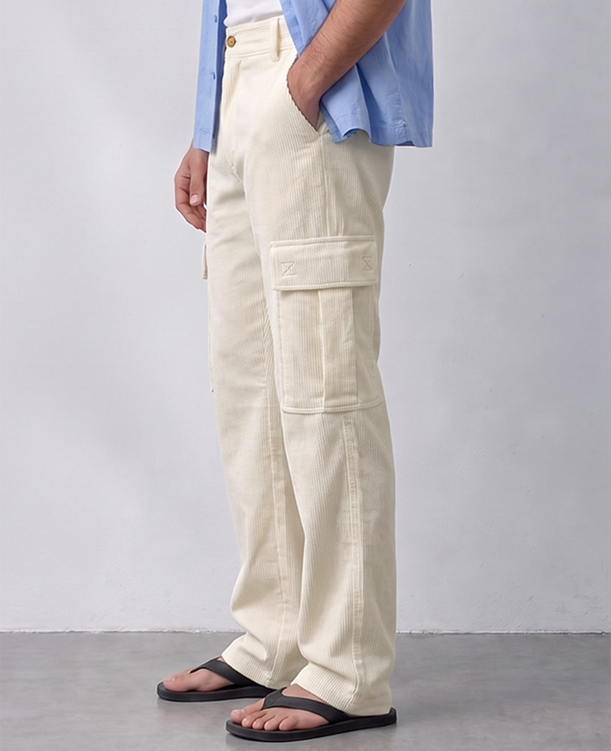 Cream Side Pocket Baggy Fit Track Pant