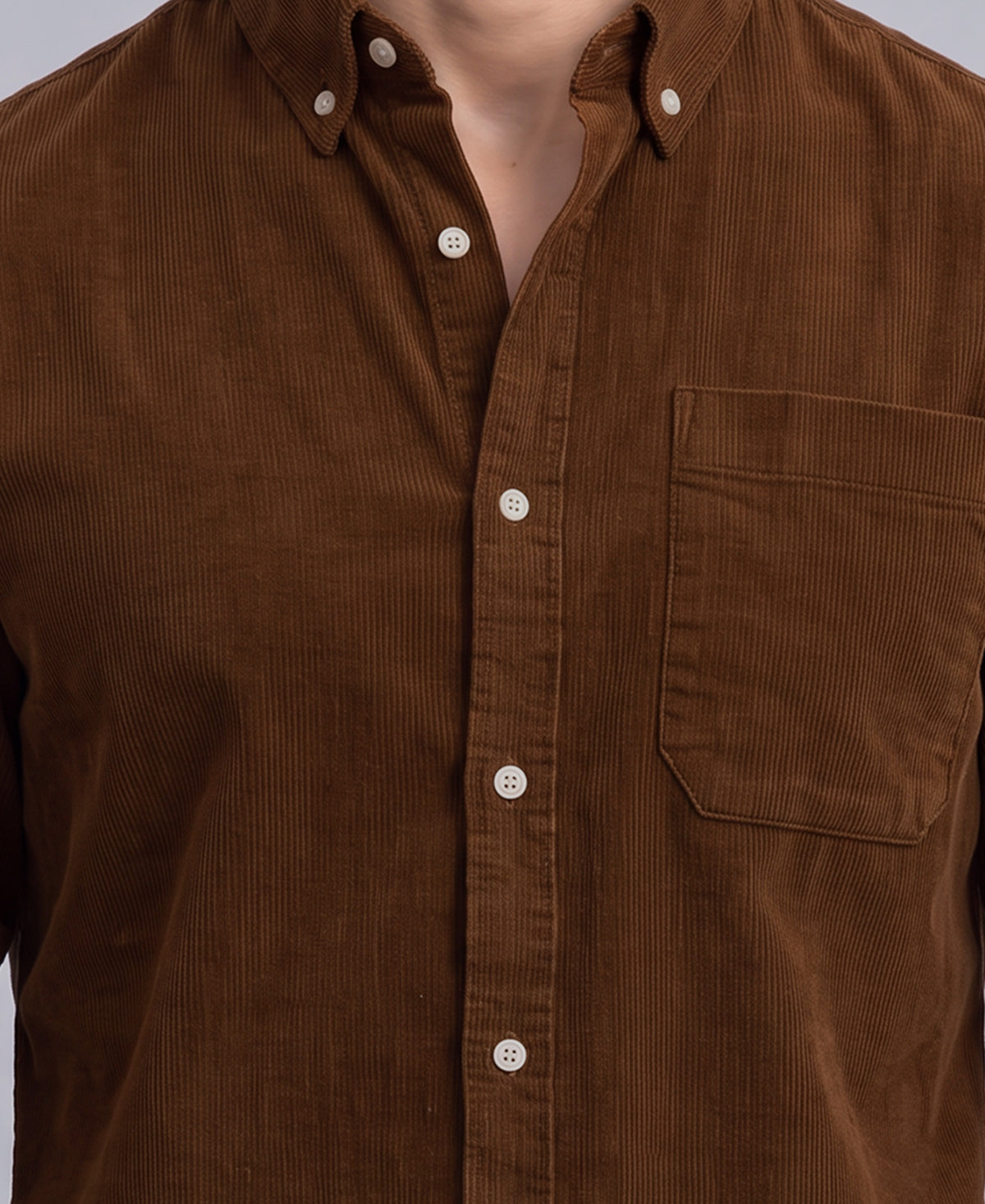 Tan Brown Corduroy Buttondown Shirt 100% Cotton
