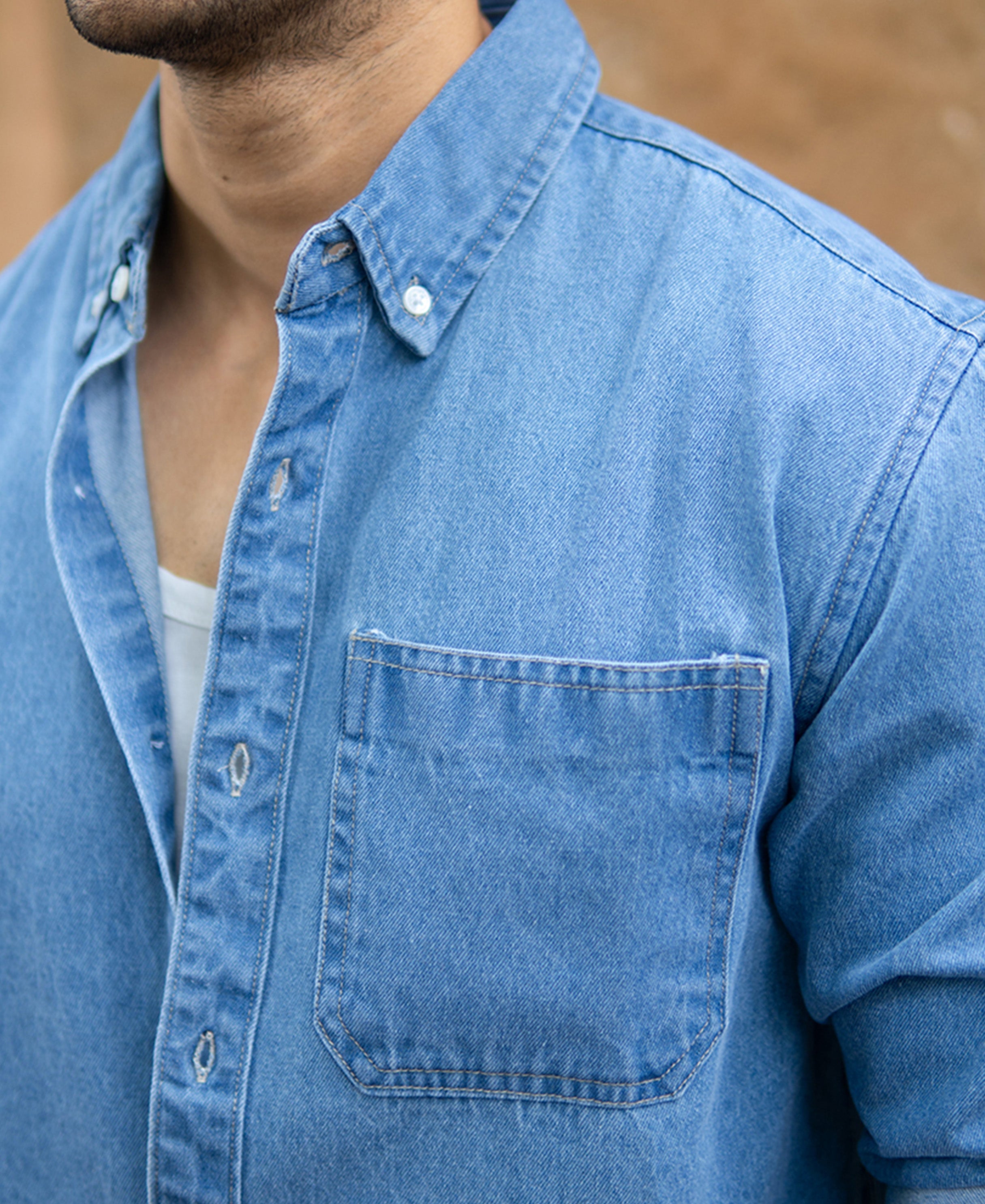 Blue Washed Denim Shirt