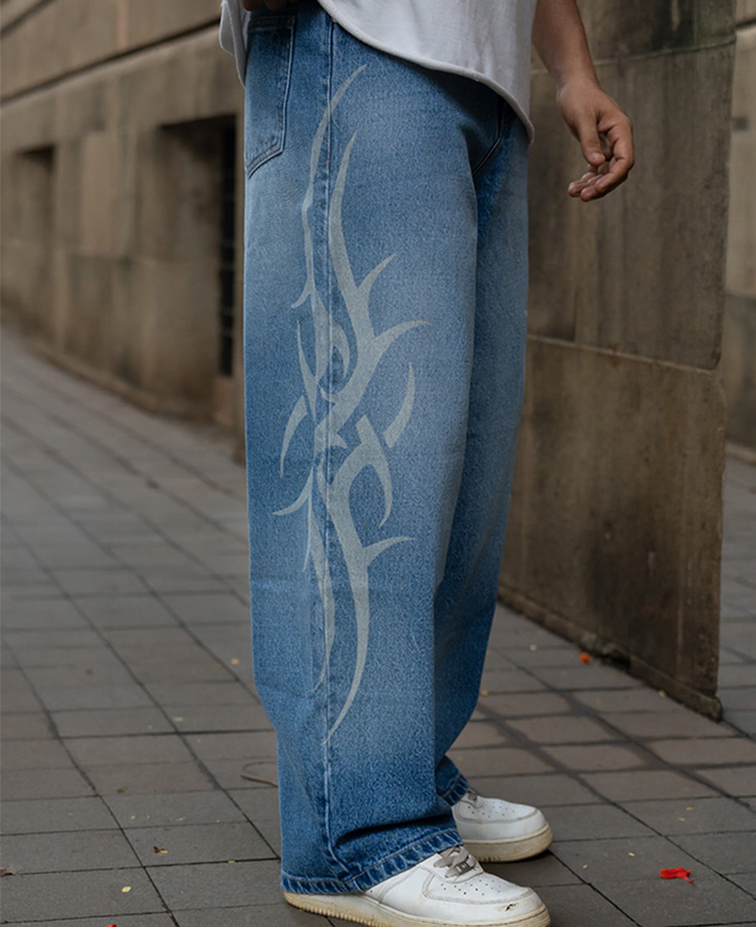 Blue Sigil Print Baggy Jeans