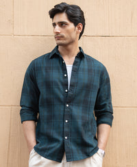 Dark Teal Structured Checks Shirt 100% Cotton