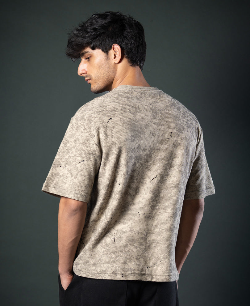 Dark Beige Tie Dye Print T-Shirt.