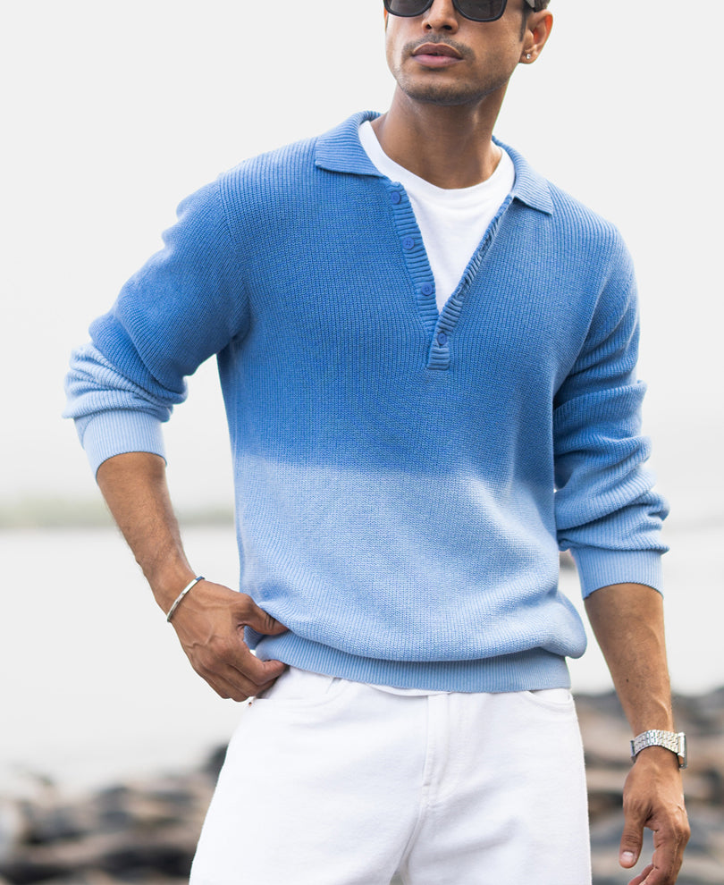 Blue Ombre Cotton T-Shirt.