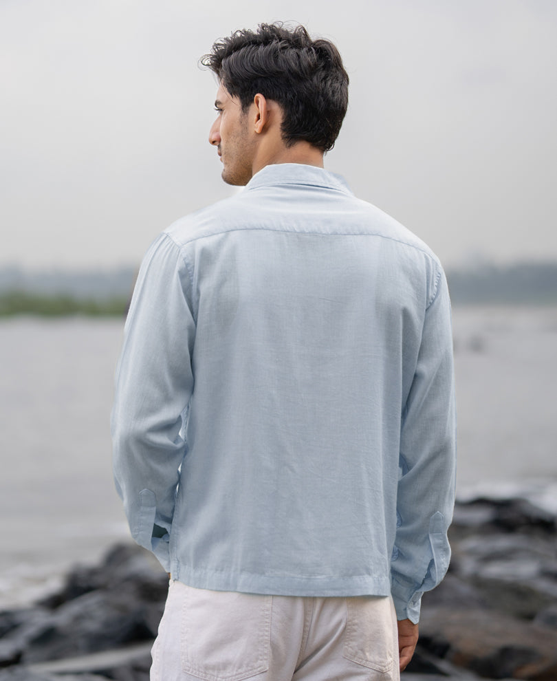 Light Blue Linen Double Pocket Shirt.