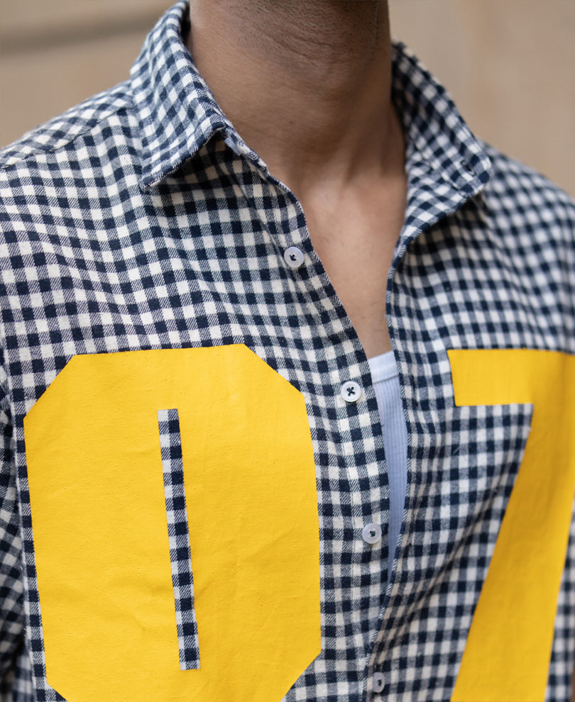 Navy Microchecks Print Shirt.
