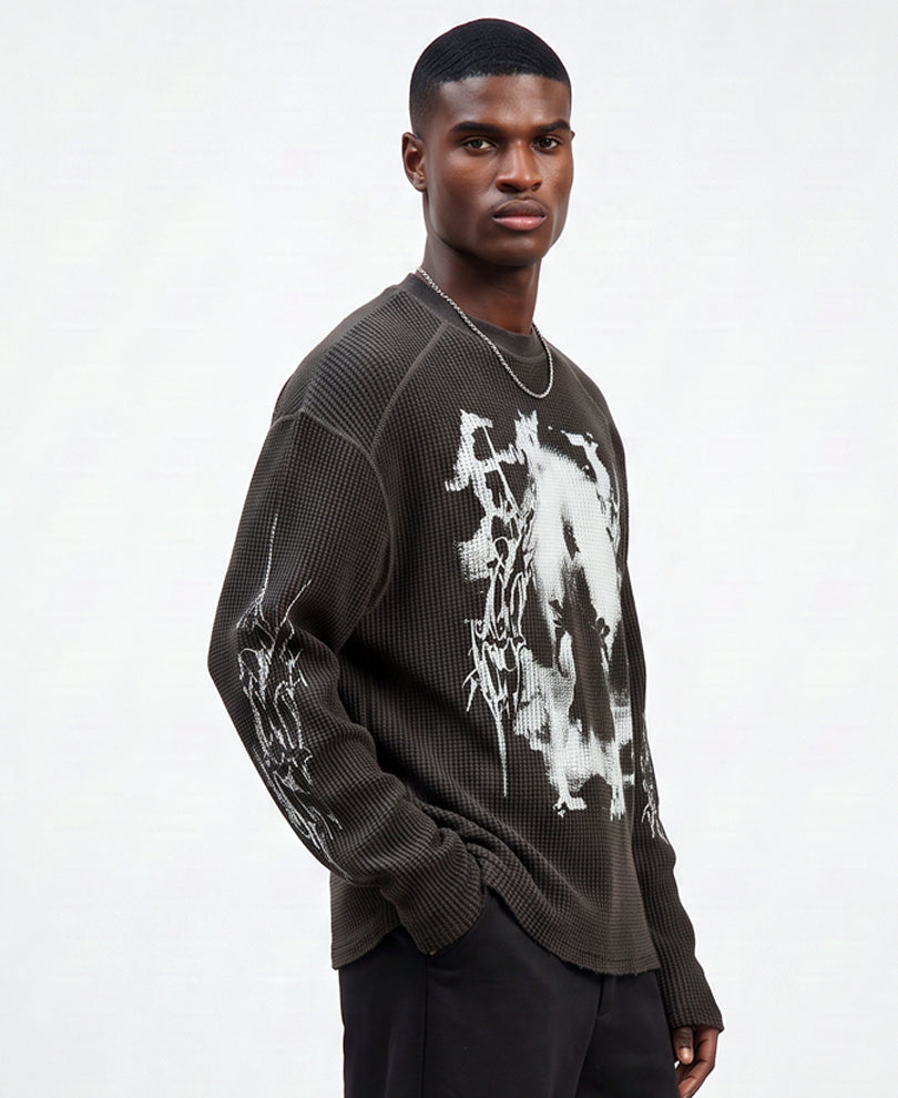 Black Washed Grunge Print T-Shirt 100% Cotton
