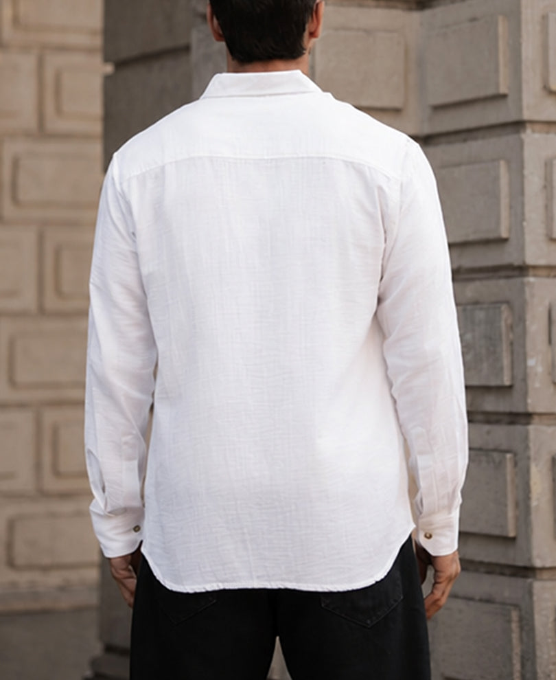 White Regular Fit Full Sleeves Shirt 100% Cotton