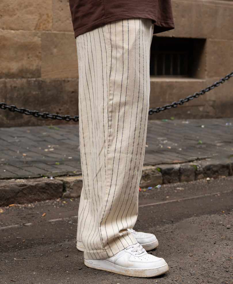 Cream Striped Linen Trouser.