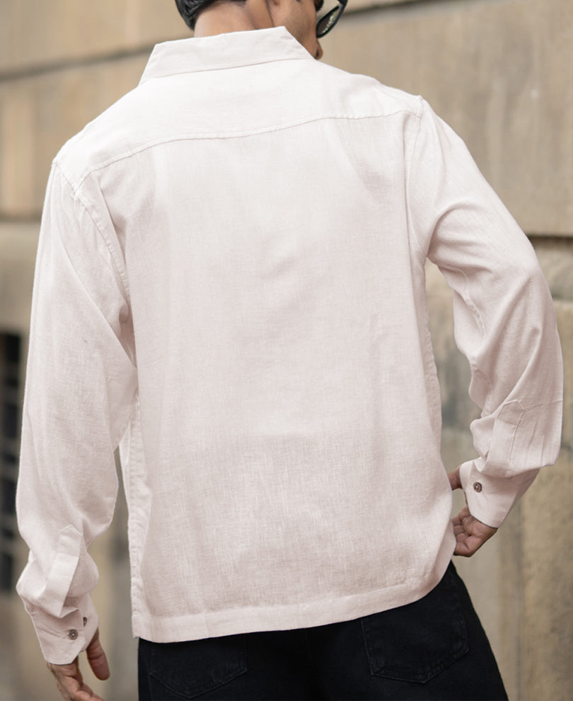 Cream Linen Double Pocket Shirt.