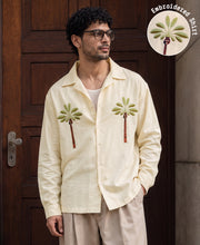 Cream Palm Embroidery Collar Shirt 100% Cotton