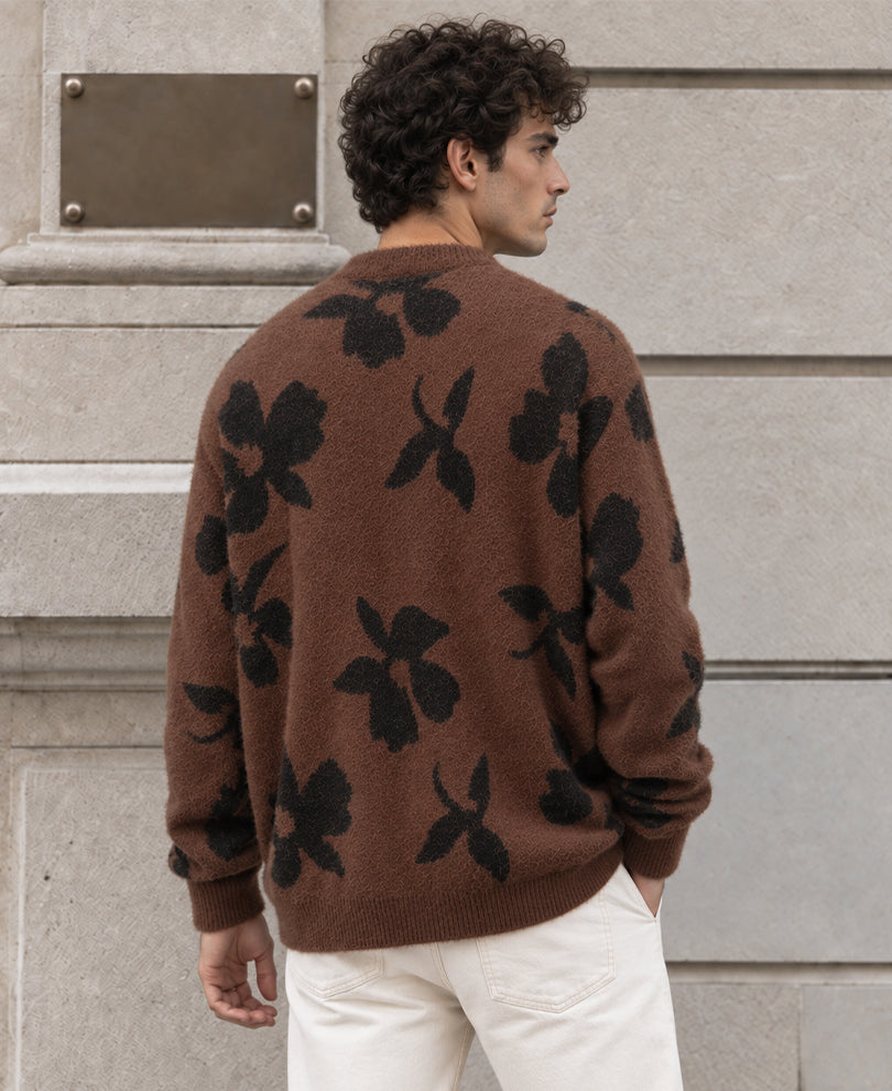 Brown Floral Fuzzy Sweater