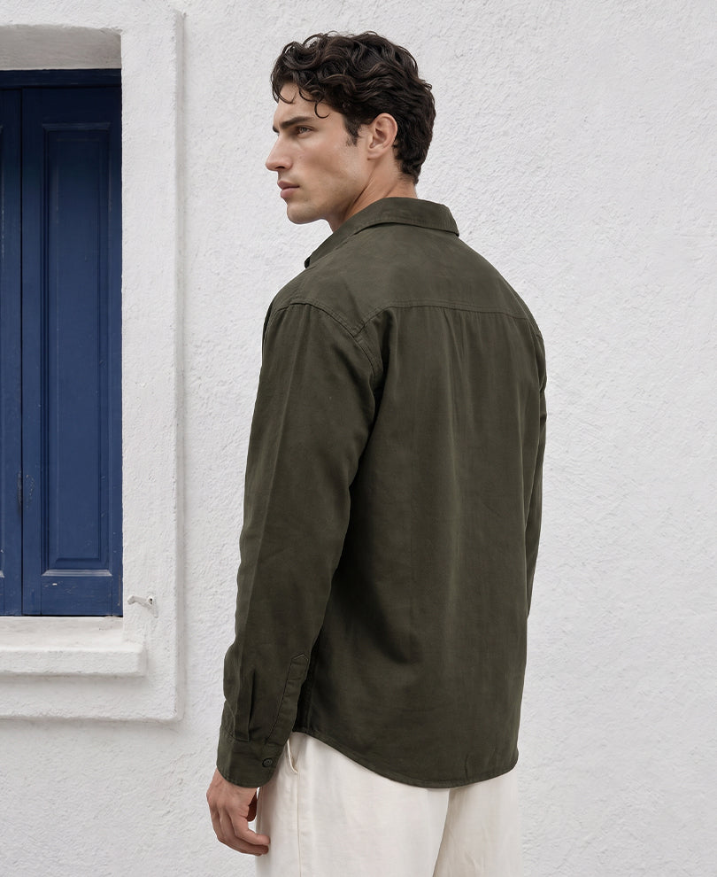 Olive Printed Shirt 100% Cotton