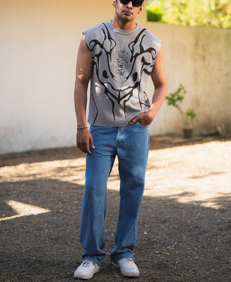 Grey Graphic Print Vest.