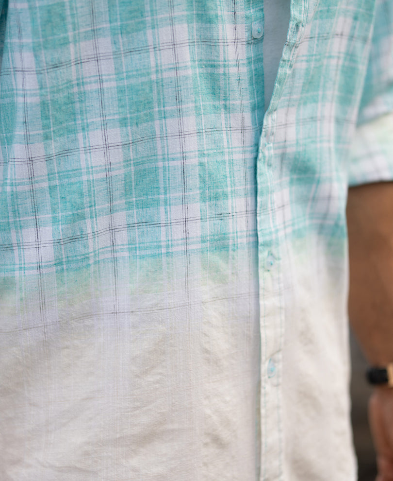 Aqua Blue Light Weight Ombre Checks Shirt.
