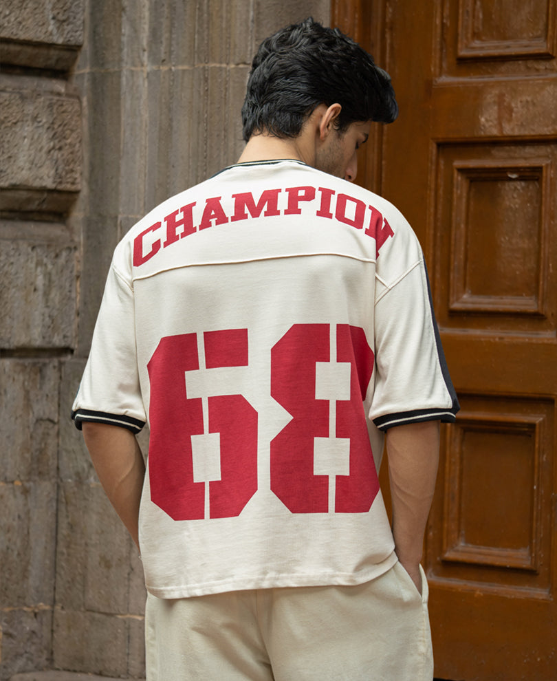 Cream Panelled Graphic T-Shirt