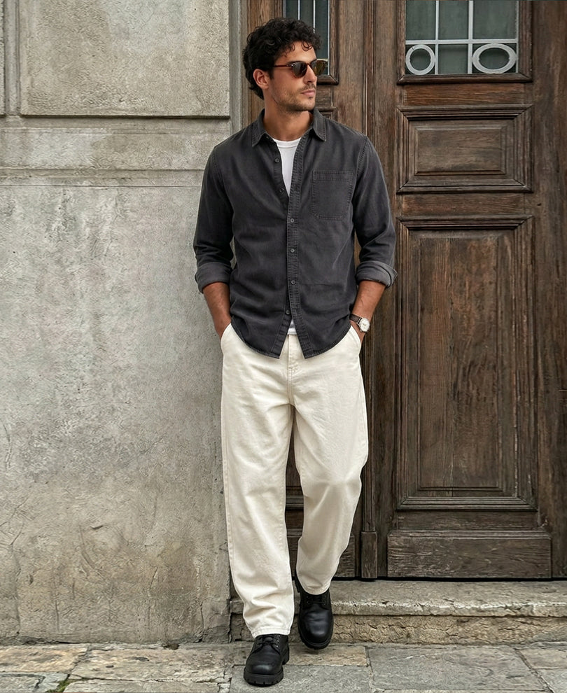 Black washed structured Shirt