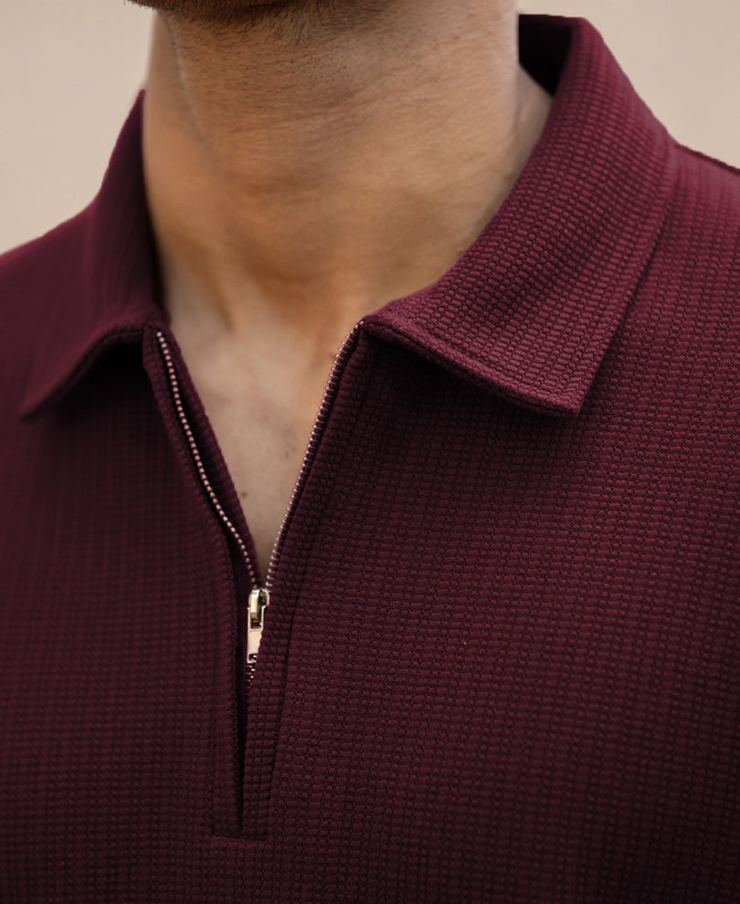 Wine Zipper Polo T-Shirt.