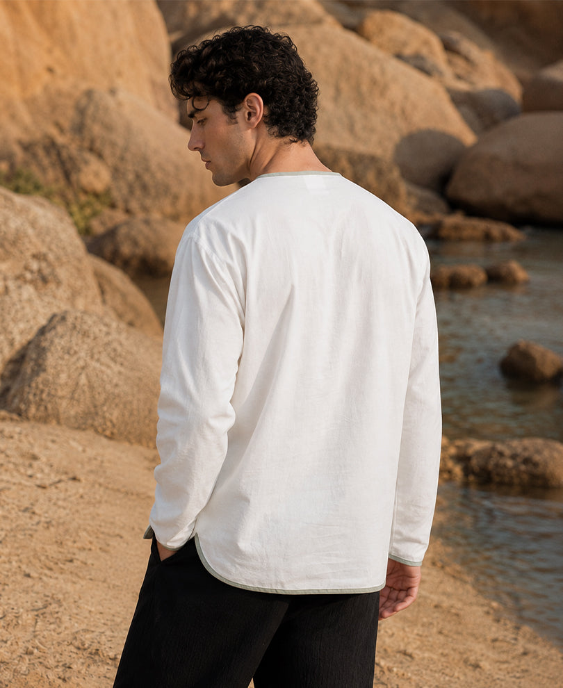 White Contrast Detail Kurta Shirt