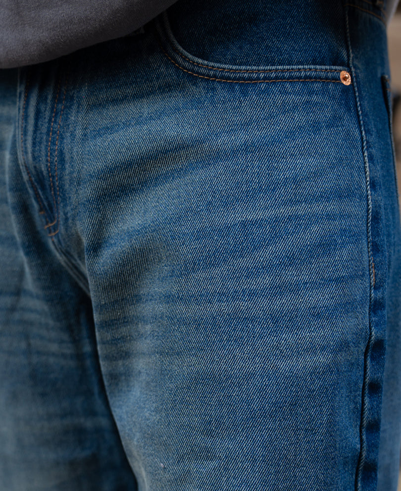 Dark Blue Washed Baggy Fit Jeans.