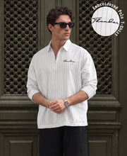 White Striped Embroidered Zipper Shirt 100% Cotton