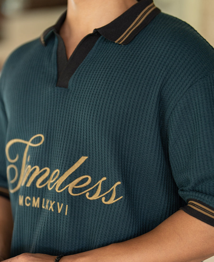 Green Embroidered Structure T-Shirt