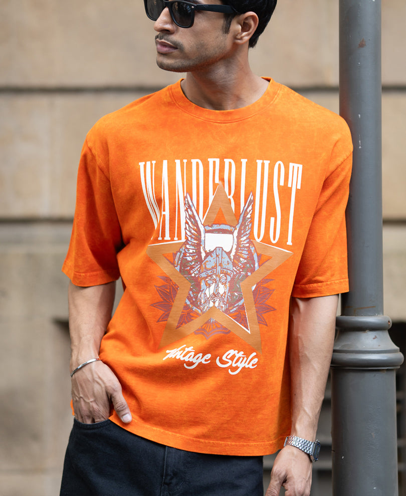 Orange Washed Graphic T-Shirt.