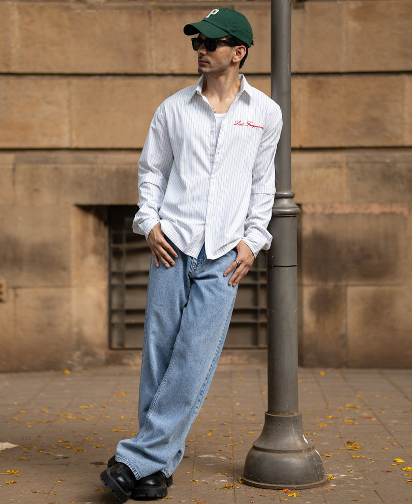 White Striped Doctor Sleeves Shirt