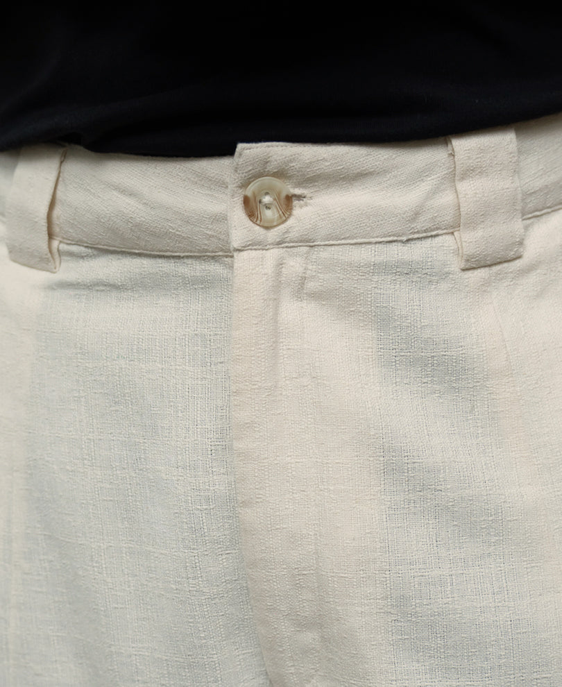 Cream Linen Blend Barrel Fit Pants