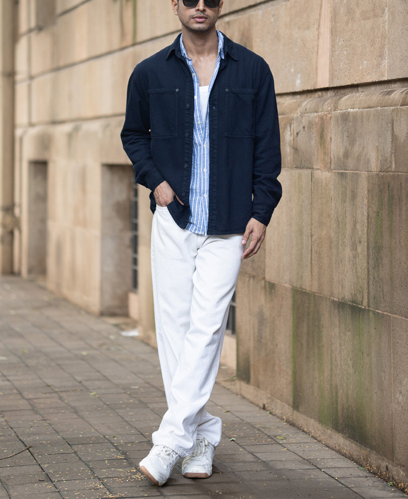 Navy Overdyed Twill Overshirt.