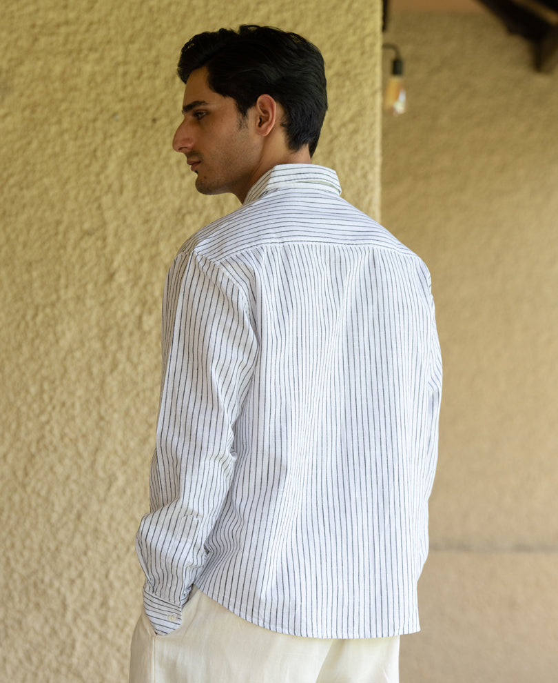 White Embroidered Stripe Shirt 100% Cotton
