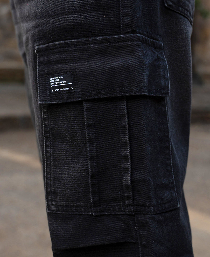 Black Washed Cargo Jeans.