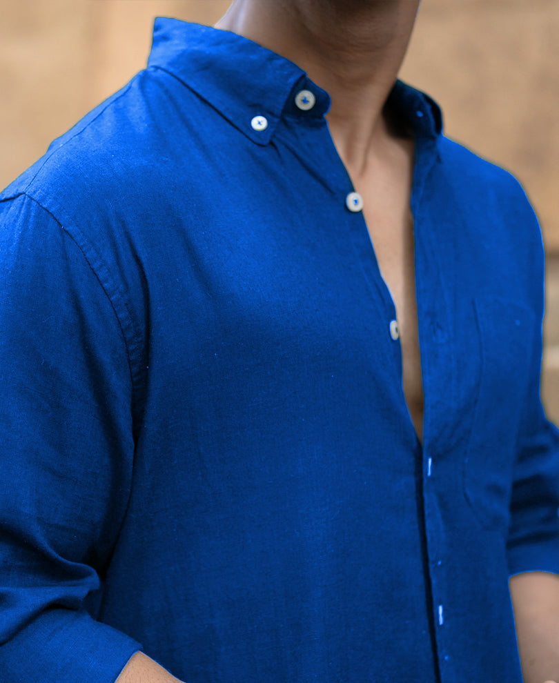 Vivid Blue Linen Blend Shirt.