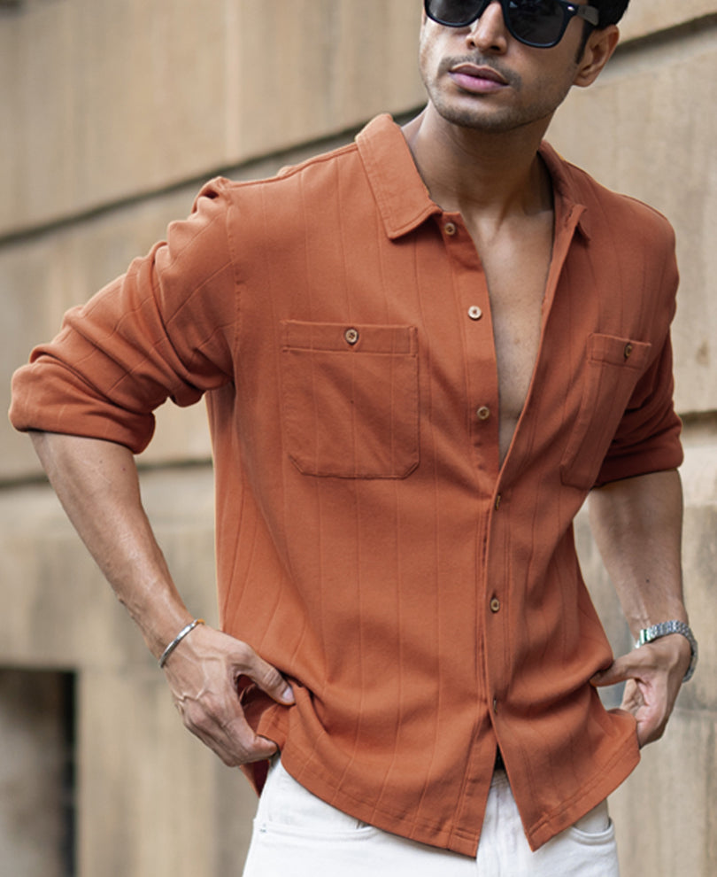 Russet Brown Structure Knit Shirt.