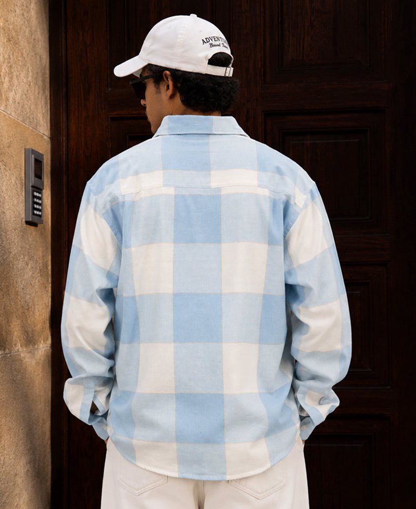 Light Blue Embroidered Checks Shirt