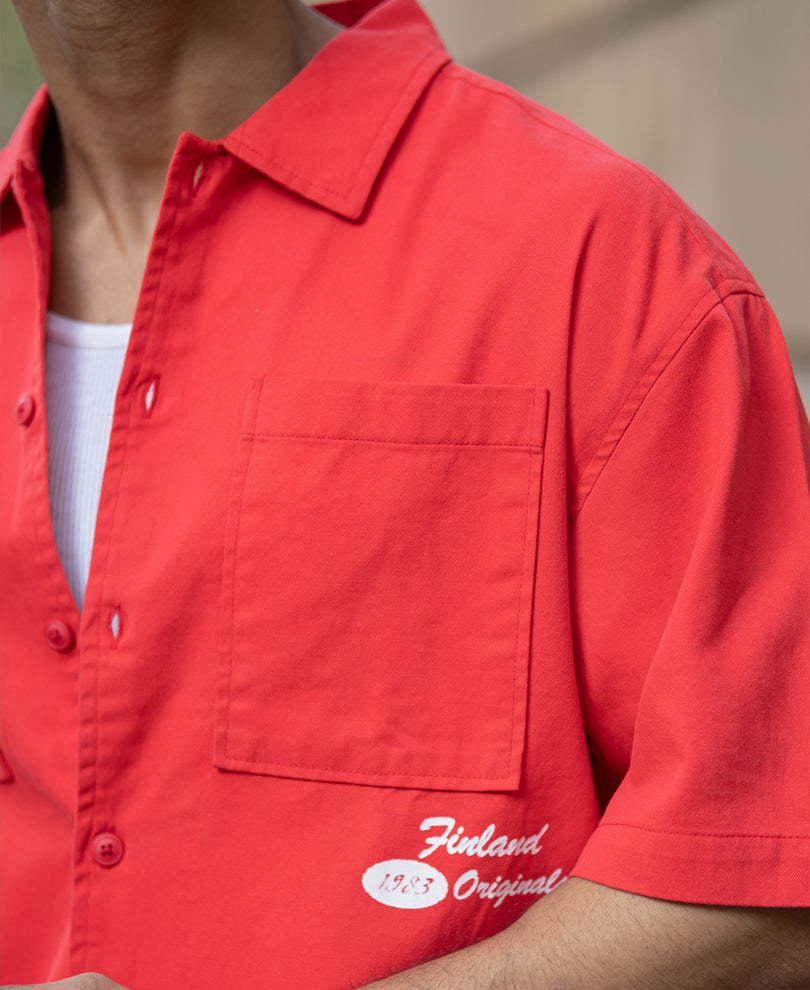 Red Printed Structure Shirt.