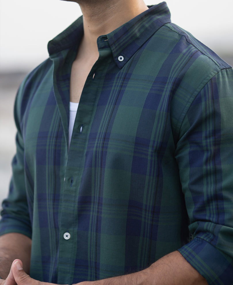 Navy Green Structured Checks Shirt.