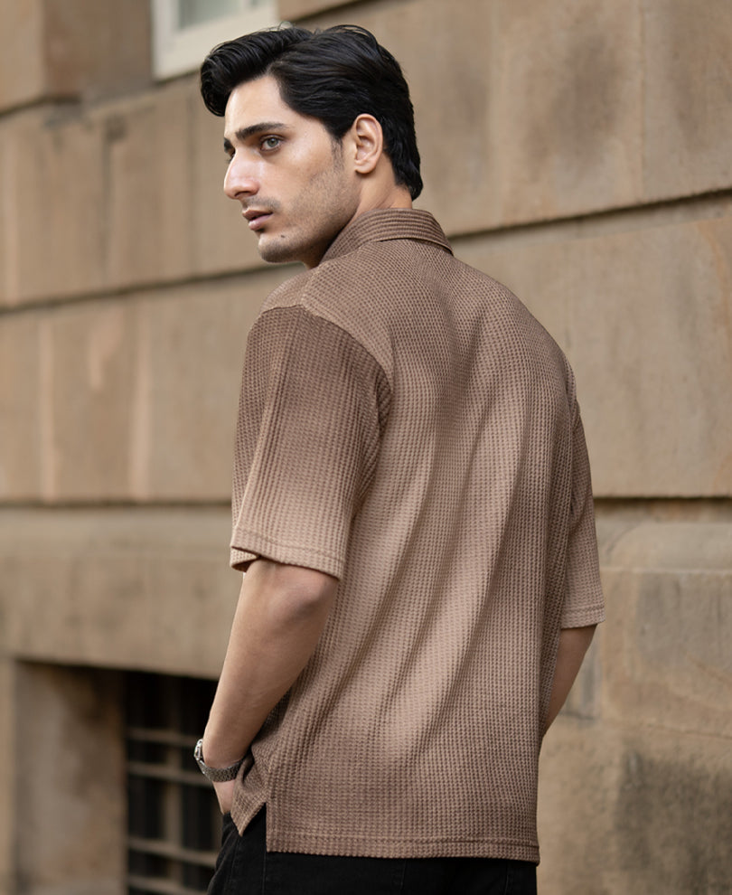 Dark Beige Sprayed Polo T-Shirt.