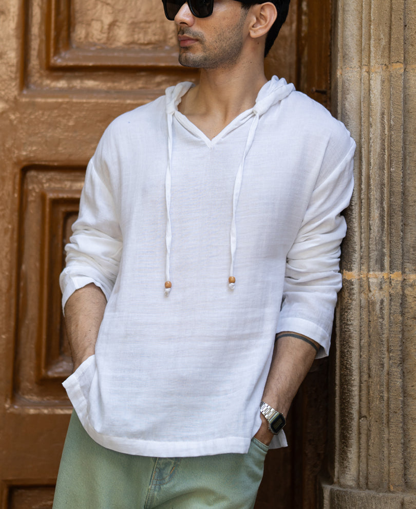 White Lightweight Summer Hoodie 100% Cotton