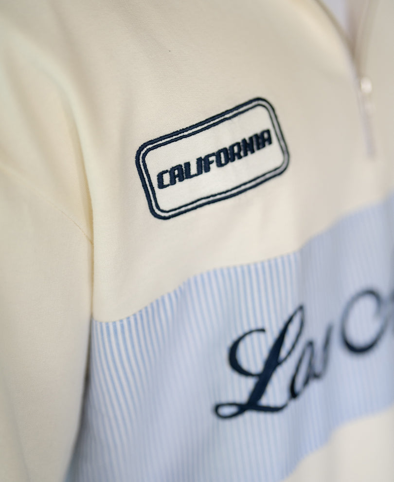 Cream Stripe Patch Embroidered T-Shirt